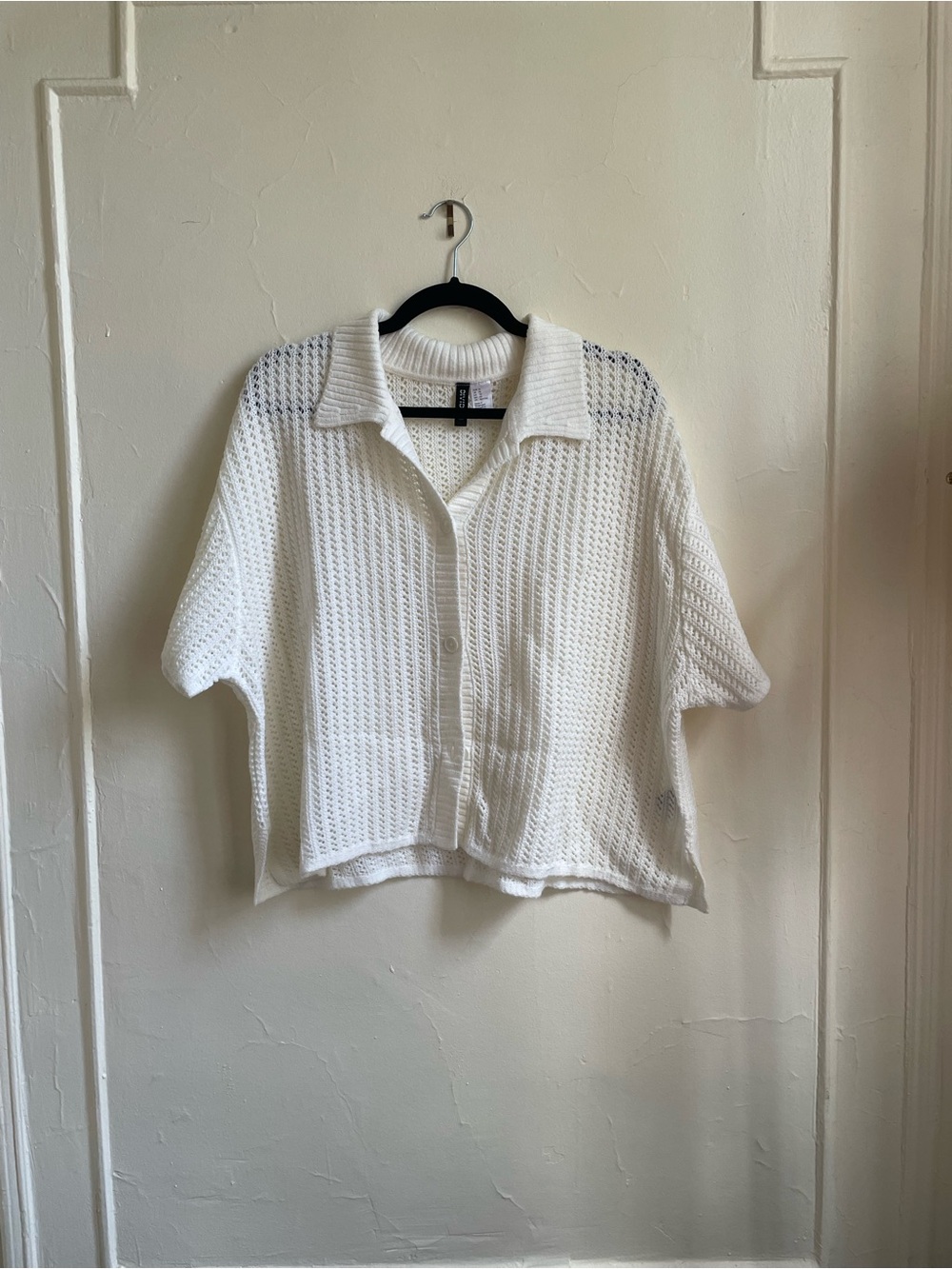 Divided Cream Open-Knit Button Front Short Sleeve blouse
